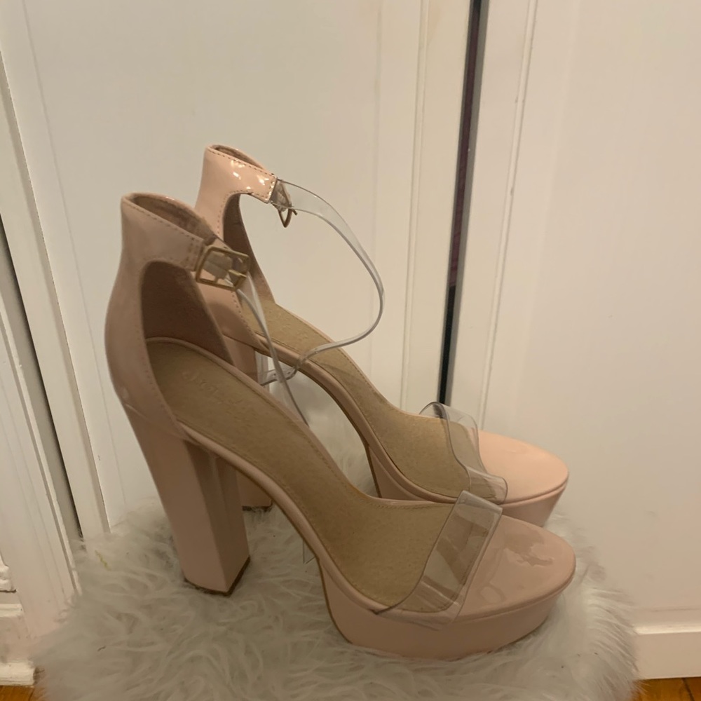 Women’s chunky heels nude and clear